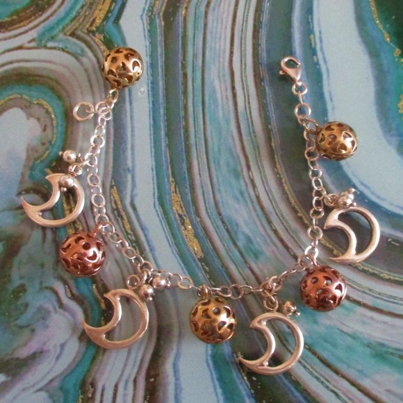 Sterling Silver & Rose Gold Half Moon Bracelet - Picture 2 of 7